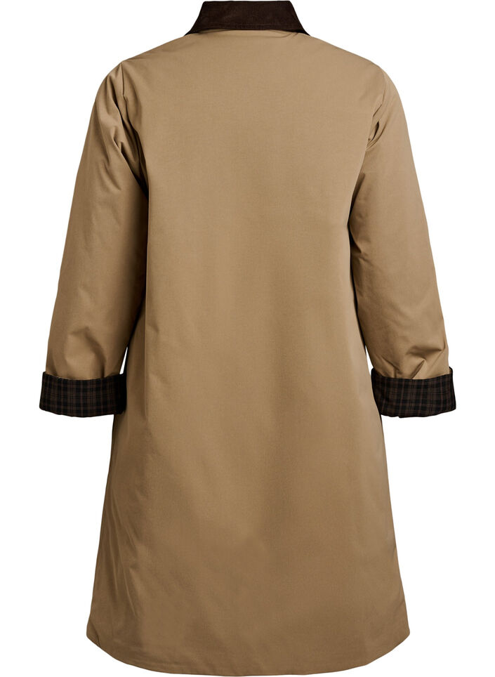 Mellomlang jakke med cordfl&oslash;yelskrage, Beige, Packshot