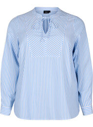 Stripet bluse med knyteutstyr, D.R.Blue w.Wh.Stripe