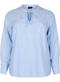 Stripet bluse med knyteutstyr, Blå Stripet bluse med knyteutstyr