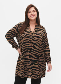 Tunika med lange ermer og sebramønster, Black/Brown Zebra, Model