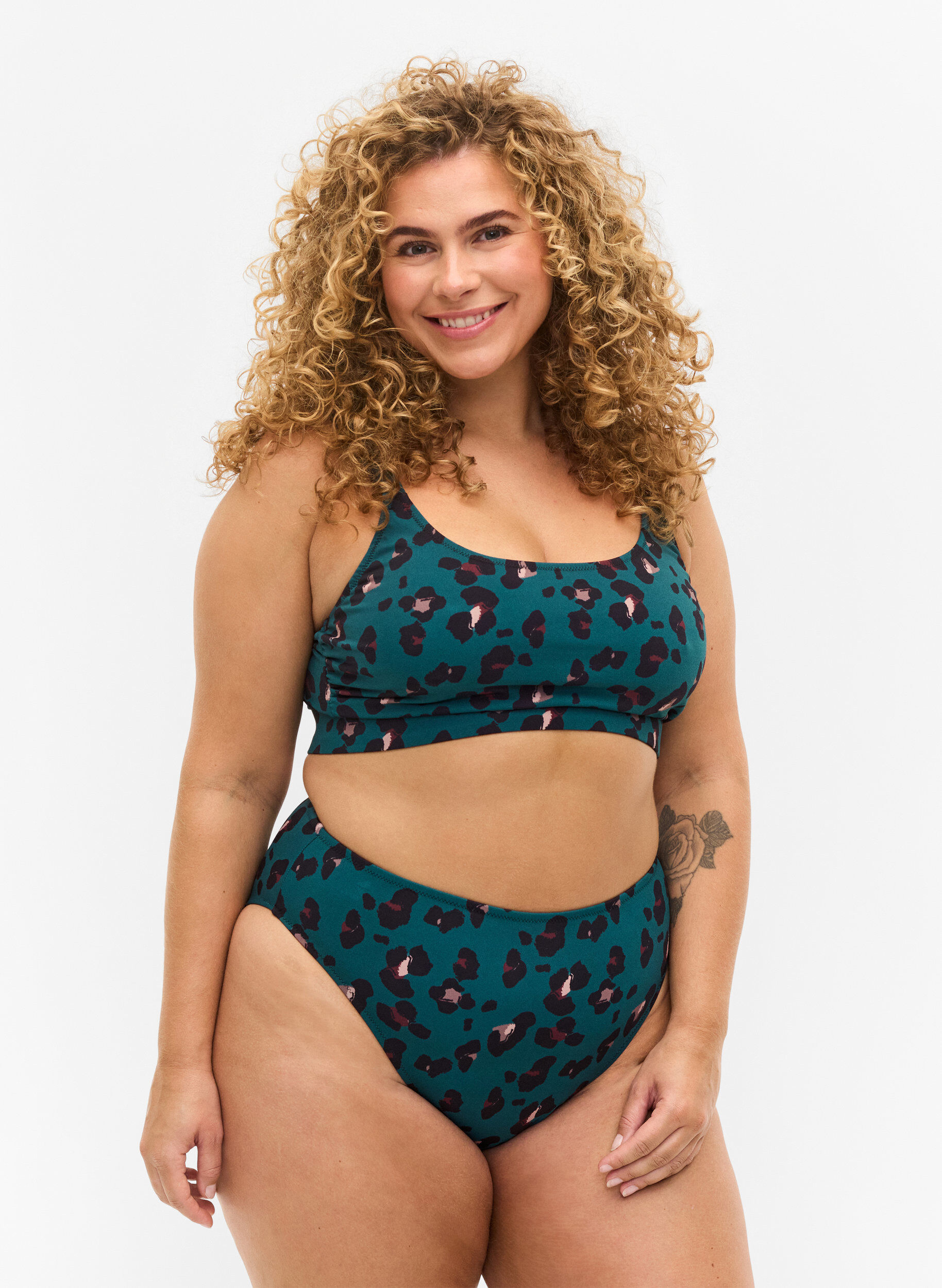 Zizzi Bikinibukse med h&oslash;yt liv, Teal Leopard, Model image number 0