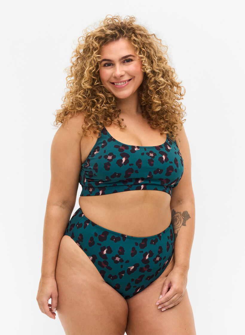 Bikinibukse med høyt liv, Teal Leopard, Model image number 0