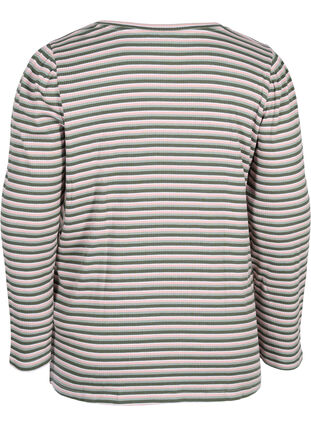 Stripete genser med lange ermer, Rosa/Green Stripe, Packshot image number 1