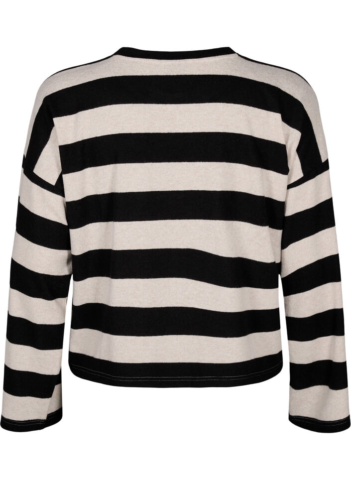 Langermet bluse med striper, Bl. Beige Mel.Stripe, Packshot image number 1