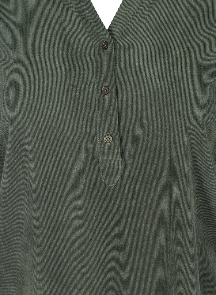 Fløyelskjole med 3/4-ermer og knapper, Deep Forest, Packshot image number 2