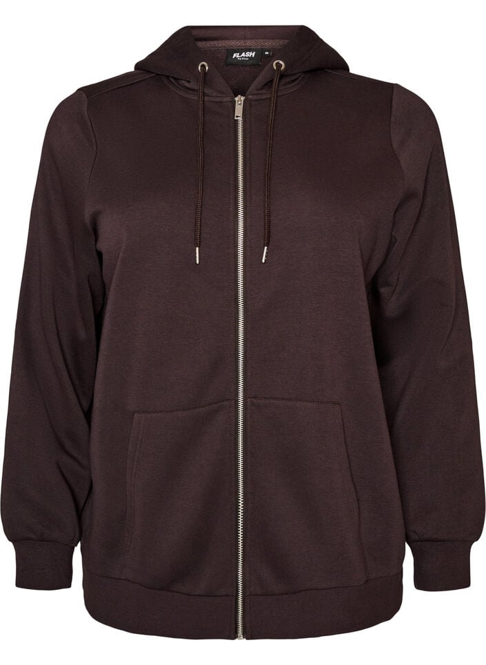 Hettegenser med glidel&aring;s og lommer, Brun, Packshot image number 0