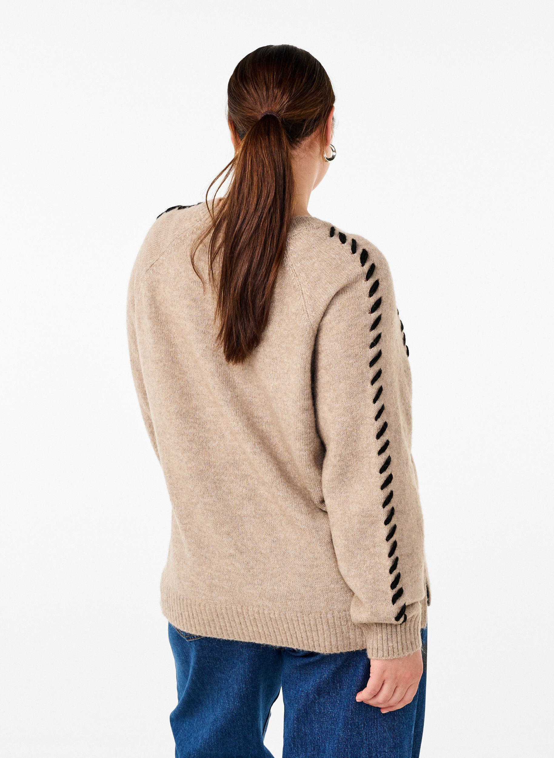 Zizzi Strikket bluse med dekors&oslash;mmer, Desert T.Wh.Mel.Comb, Model image number 1
