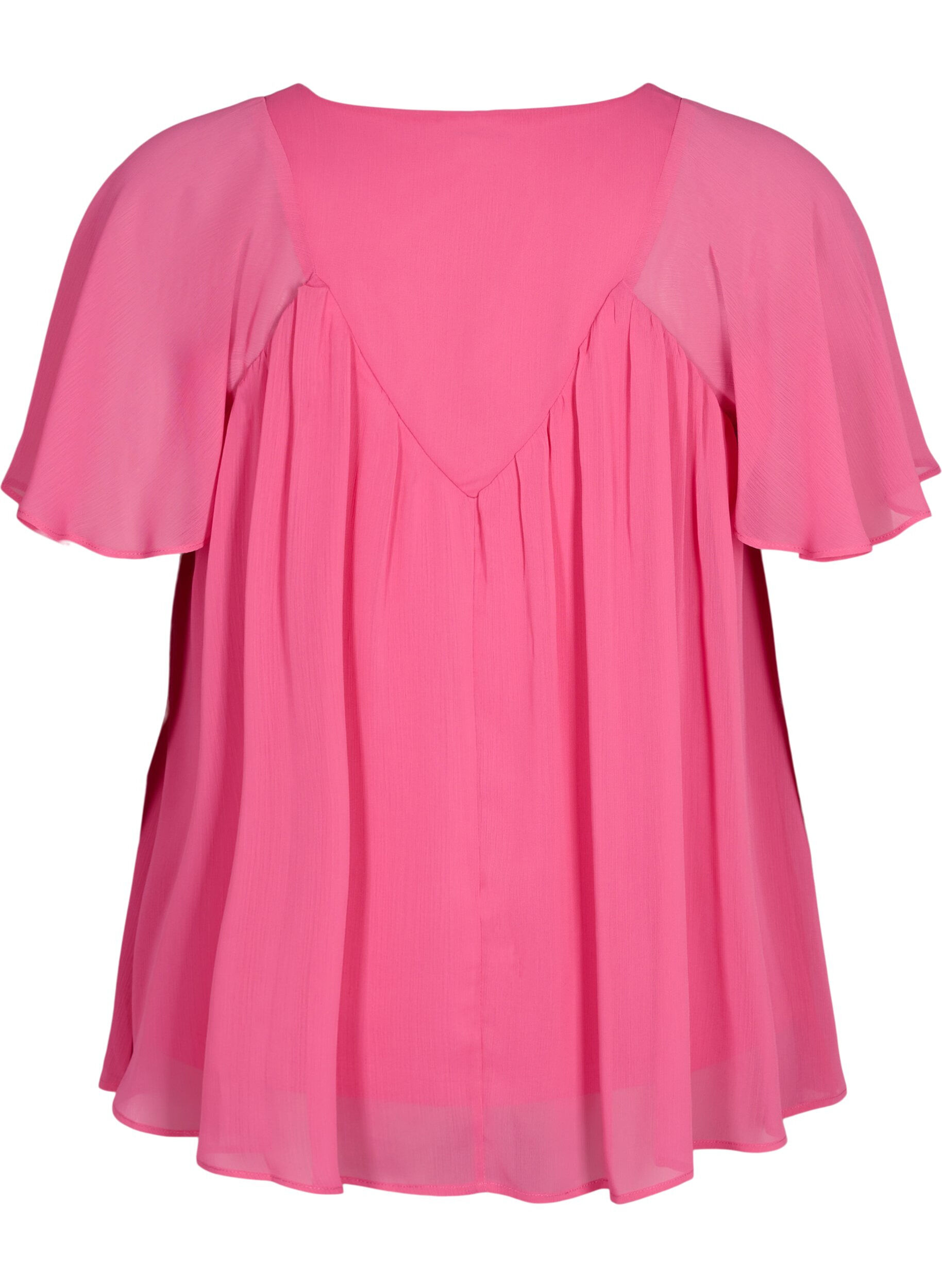 Zizzi Ensfarget bluse med flaggermusermer og V-hals, Shocking Pink, Packshot image number 1