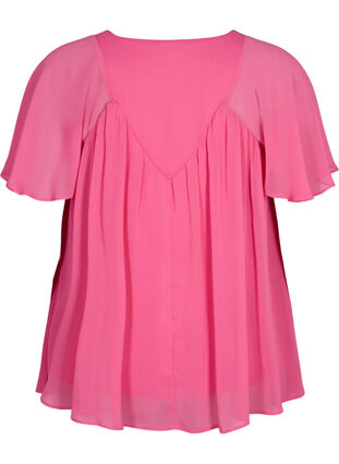 Ensfarget bluse med flaggermusermer og V-hals, Shocking Pink, Packshot image number 1