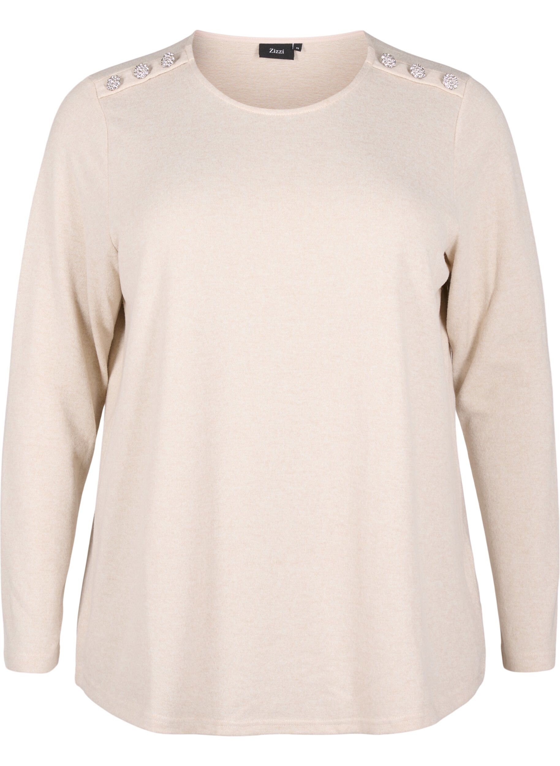 Zizzi Bluse med dekorative knapper, Beige, Packshot image number 0