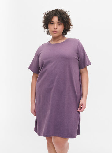 Melert nattkjole med korte ermer, Vintage Violet Mel., Model image number 0
