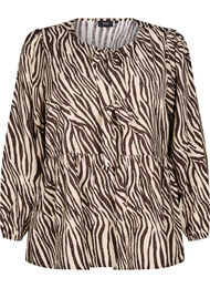 Peplumbluse med knytebelte og leopardmønster, Zebra Brown
