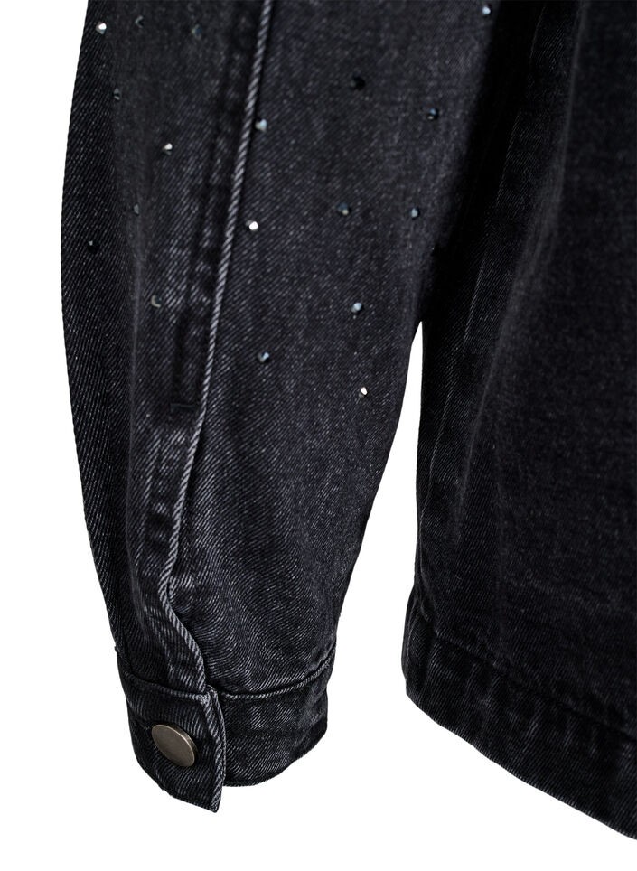Denimjakke med rhinesteiner og store frontlommer, Grey Denim Denimjakke med rhinesteiner og store frontlommer, Grey Denim, Packshot