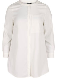 Lang ensfarget skjorte med brystlomme, Warm Off-white