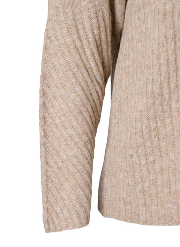 Genser med turtleneck og ribbestrikket struktur	, Simply Taupe Mel., Packshot image number 3