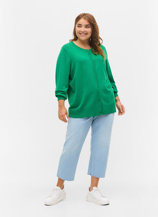 Zizzi Strikkecardigan med knapper i viskoseblanding, Jolly Green, Model image number 2