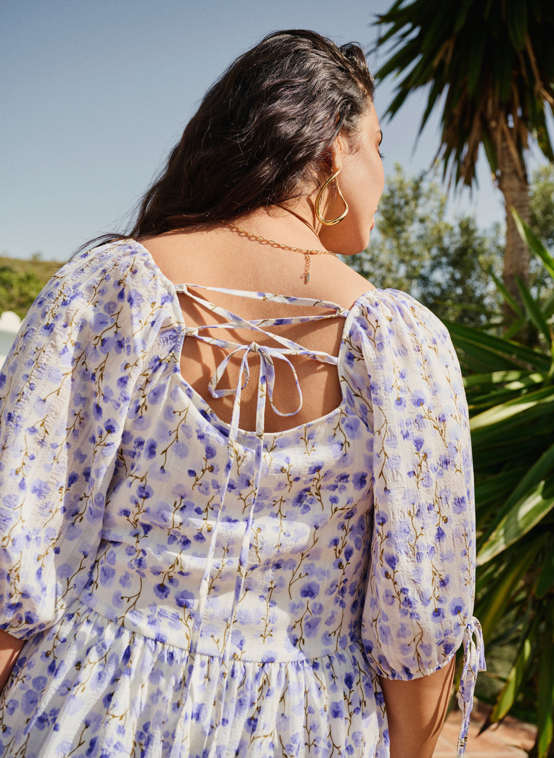 Zizzi Sommerkjole med blomstertrykk og blondedetaljer, Sand Verbena AOP, Image image number 1