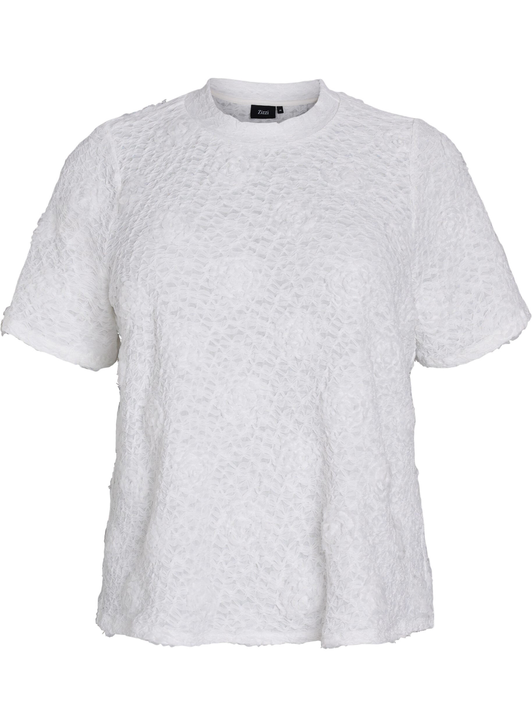 Bluse med 3D-blomster og korte ermer