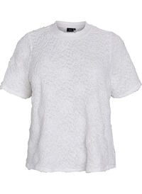 Bluse med 3D-blomster og korte ermer, Hvit Bluse med 3D-blomster og korte ermer