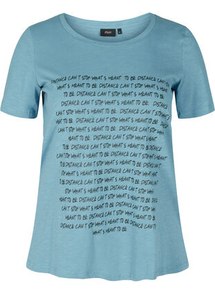 T-skjorte med trykk i organisk bomull, Blue Heaven Melange, Packshot image number 0