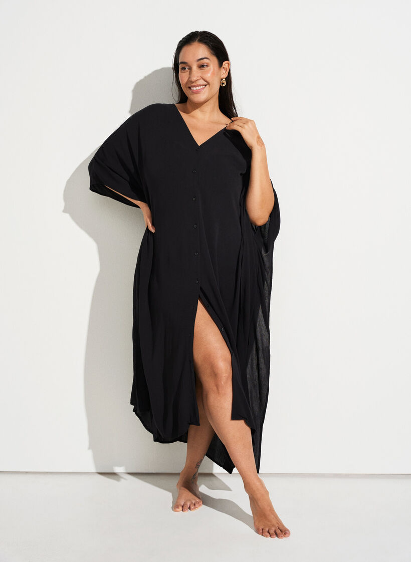 Kaftan strandkjole med knapper, Svart, Image image number 0