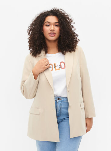 Klassisk blazer med knappelukking, Feather Gray, Model image number 0