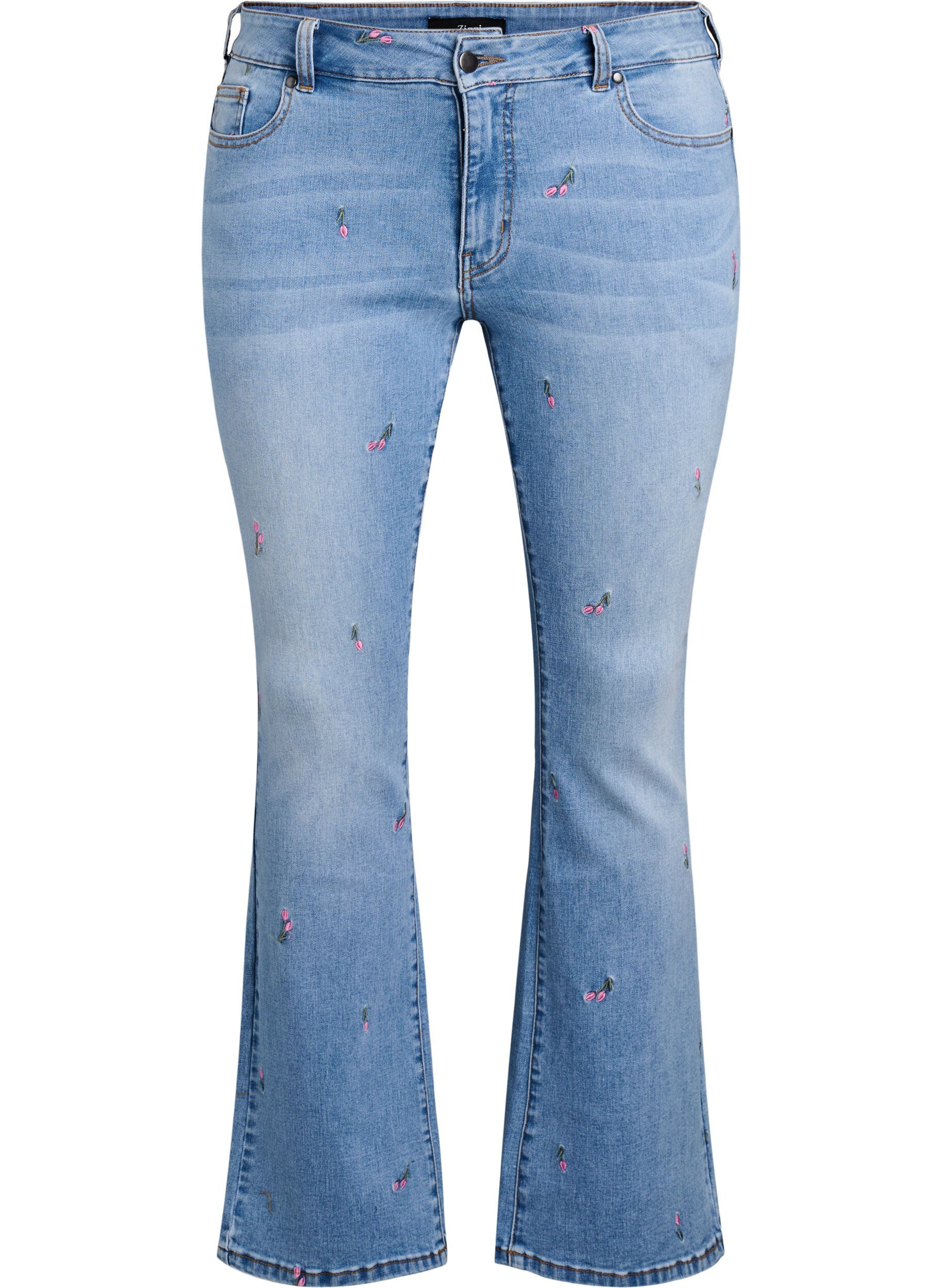 Bootcut jeans med broderte blomster