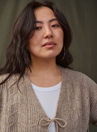Zizzi Strikket cardigan med knytedetaljer, Simply Taupe Mel., Image image number 0