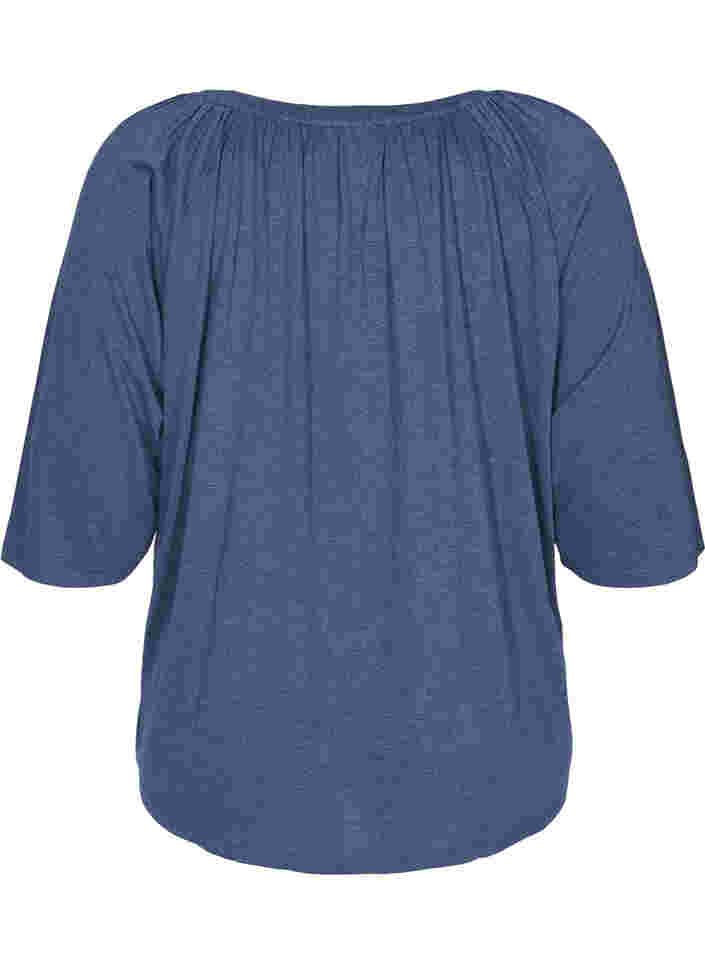 Ensfarget bluse med 2/4-ermer, Navy Blazer Mél, Packshot image number 1