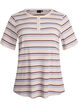 Ribbet T-skjorte med striper og knappedetalj, Lilla, Packshot image number 0