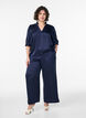 Bluse med satenglook, 1/2-ermer og volangkrage, Bl&aring;, Model image number 1