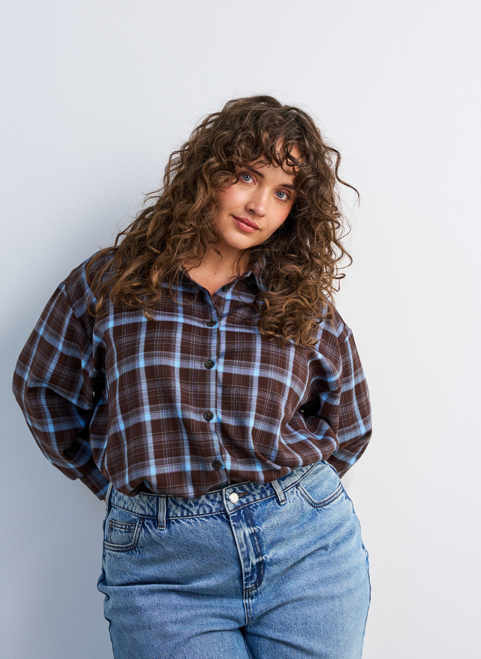 Rutete skjorte med Loose fit, Brun, Model