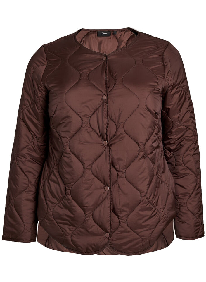 Quiltet jakke med trykknapper og rund hals, Brun, Packshot image number 0