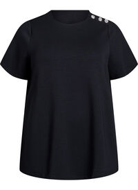 Kortermet bluse med knappestolpe, Svart Kortermet bluse med knappestolpe