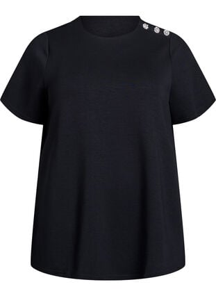 Zizzi Kortermet bluse med knappestolpe, Svart, Packshot image number 0