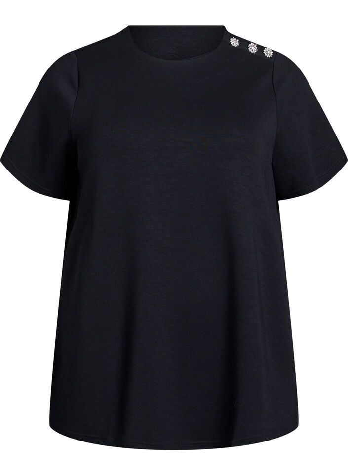 Kortermet bluse med knappestolpe, Svart, Packshot image number 0