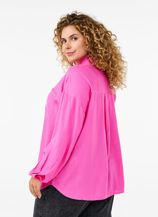 Zizzi Langermet skjorte i lin og viskose, Rosa, Model image number 2