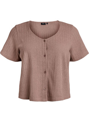 Zizzi Jersey cardigan med korte ermer, Brun, Packshot image number 0
