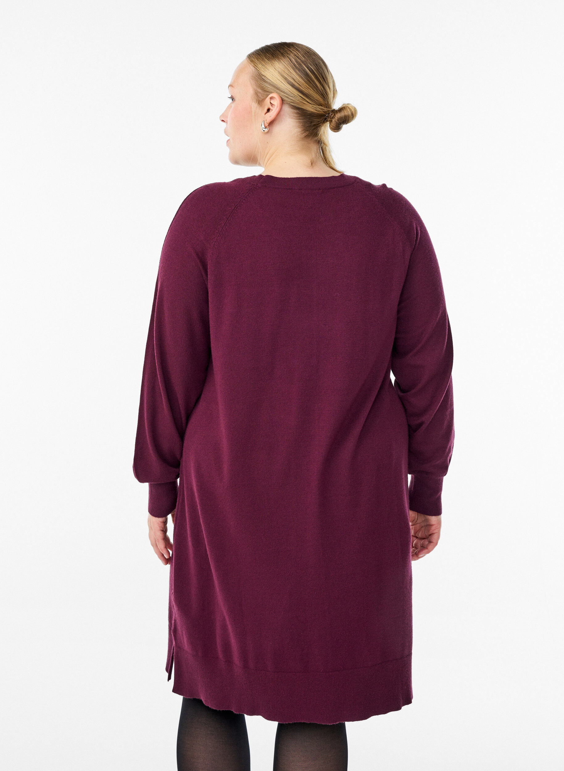 ZizziKort strikkekjole med raglanermer og en midts&oslash;m, R&oslash;d, Model image number 2
