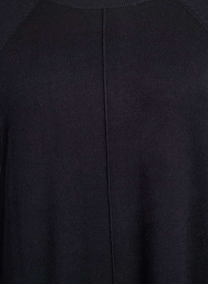 Kort strikkekjole med raglanermer og en midtsøm, Svart, Packshot image number 2