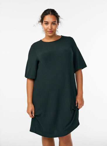 Zizzi Kort kjole med glittermønster, Grønn, Model image number 0