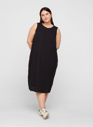 Ermeløs kjole i bomull, Black, Model image number 0