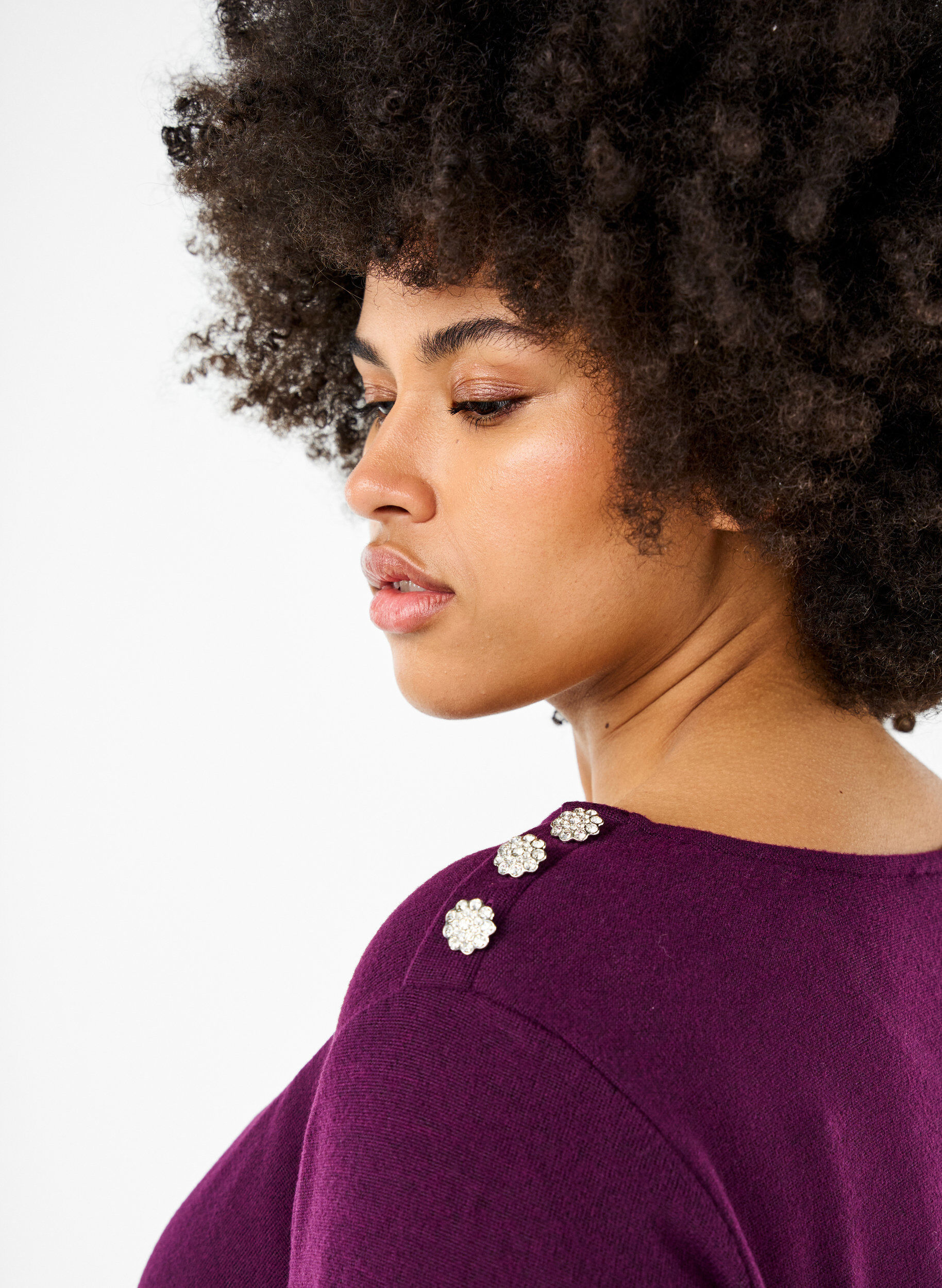 ZizziBluse med dekorative knapper, Lilla, Model image number 3