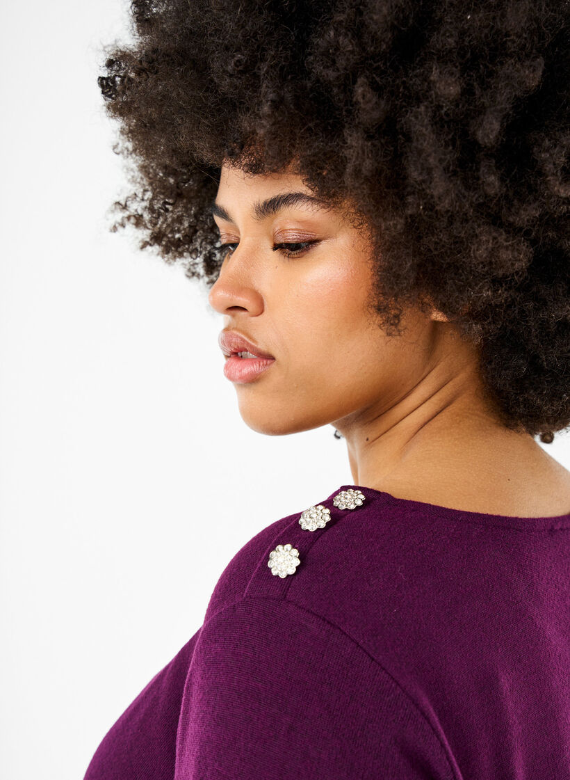 Bluse med dekorative knapper, Lilla, Model image number 3