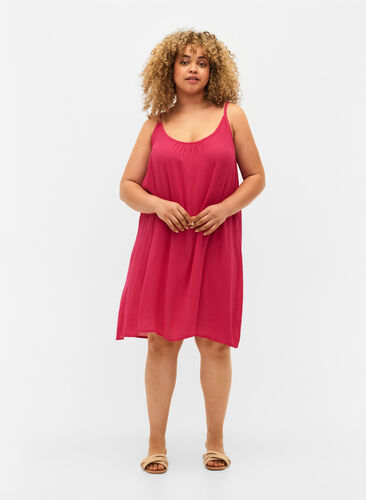 Ensfarget kjole i viskose med stropper, Bright Rose, Model image number 2