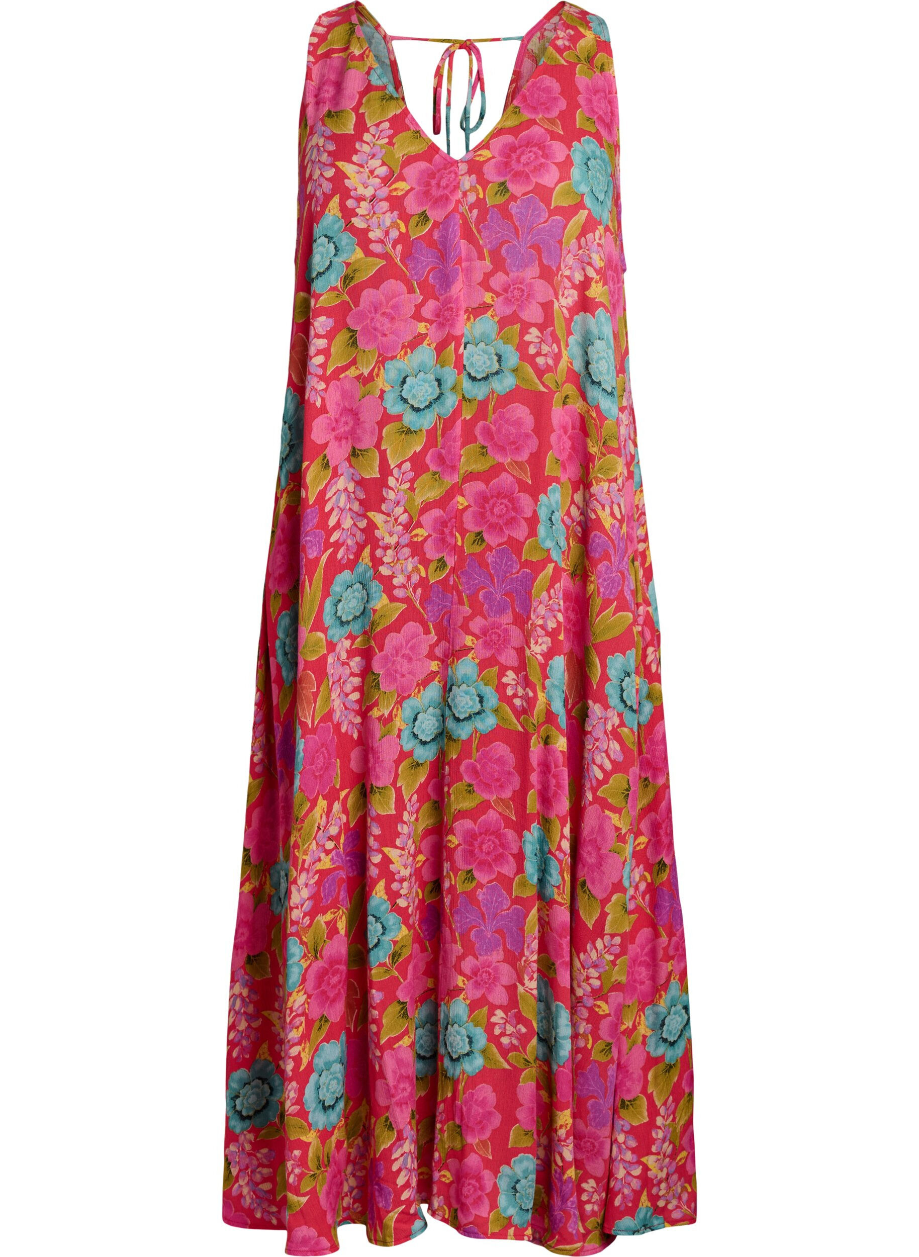 Zizzi Ermel&oslash;s A-linje maxi kjole med V-hals, R&oslash;d, Packshot image number 0