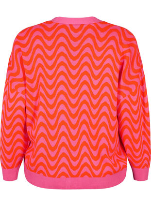 Strikket cardigan med mønster og knapper, Hot Pink Comb., Packshot image number 1