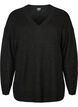 Lang ribbestrikket bluse med V-hals, Svart, Packshot image number 0