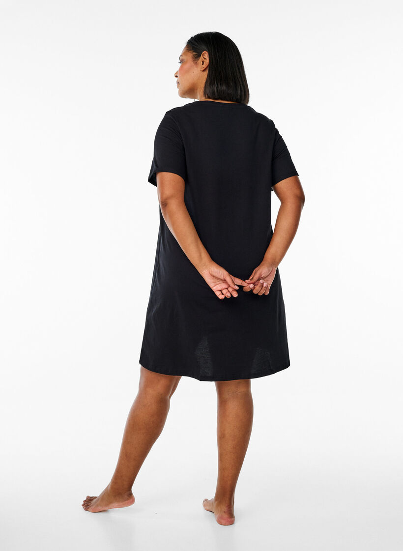 Kortermet nattkjole i &oslash;kologisk bomull, Svart, Model image number 2