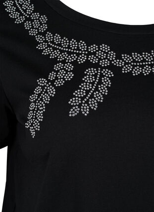 Kortermet T-skjorte i bomull med dekorativ strass, Black Stone, Packshot image number 2